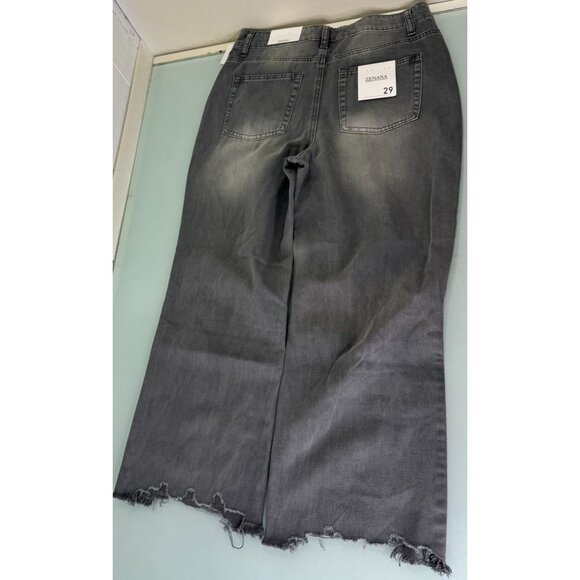 Zenana Jeans Cropped Distressed Washed Gray Destroyed Wide Leg 100% Cotton Boho - Picture 4 of 11